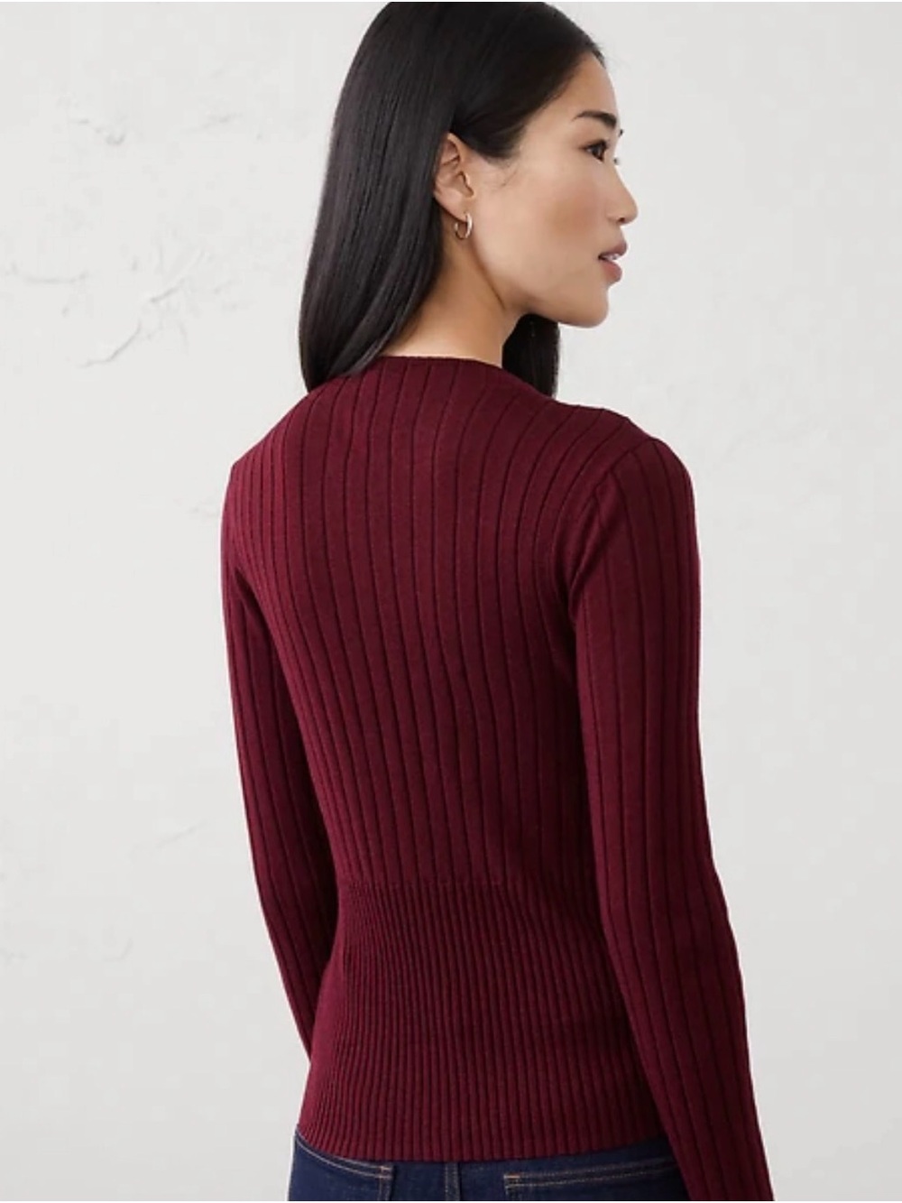 Banana Republic - MERINO WOOL RIBBED SWEATER - Burgundy